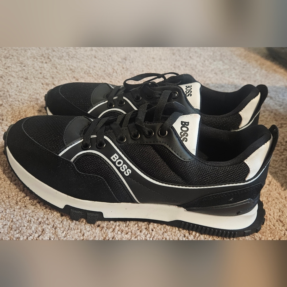 BOSS Men's Black and White Sneakers Size 41